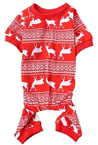 Reindeer Pet Clothes Christmas Dog Pajamas Shirts Jumpshit,Back Length 12" Small Red