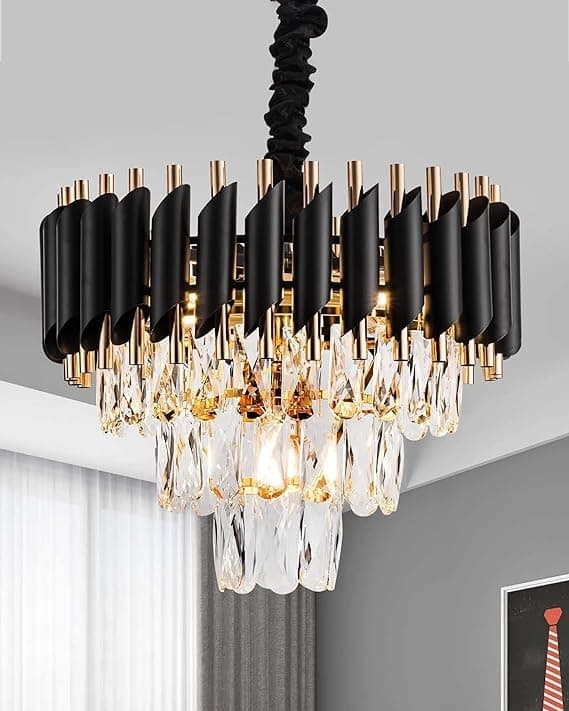Black Mamba Chandelier with Stainless Steel Tube Crystal Chandelier,Black Gold + Free USB Gift + 3 Color LED Light… (400mm)