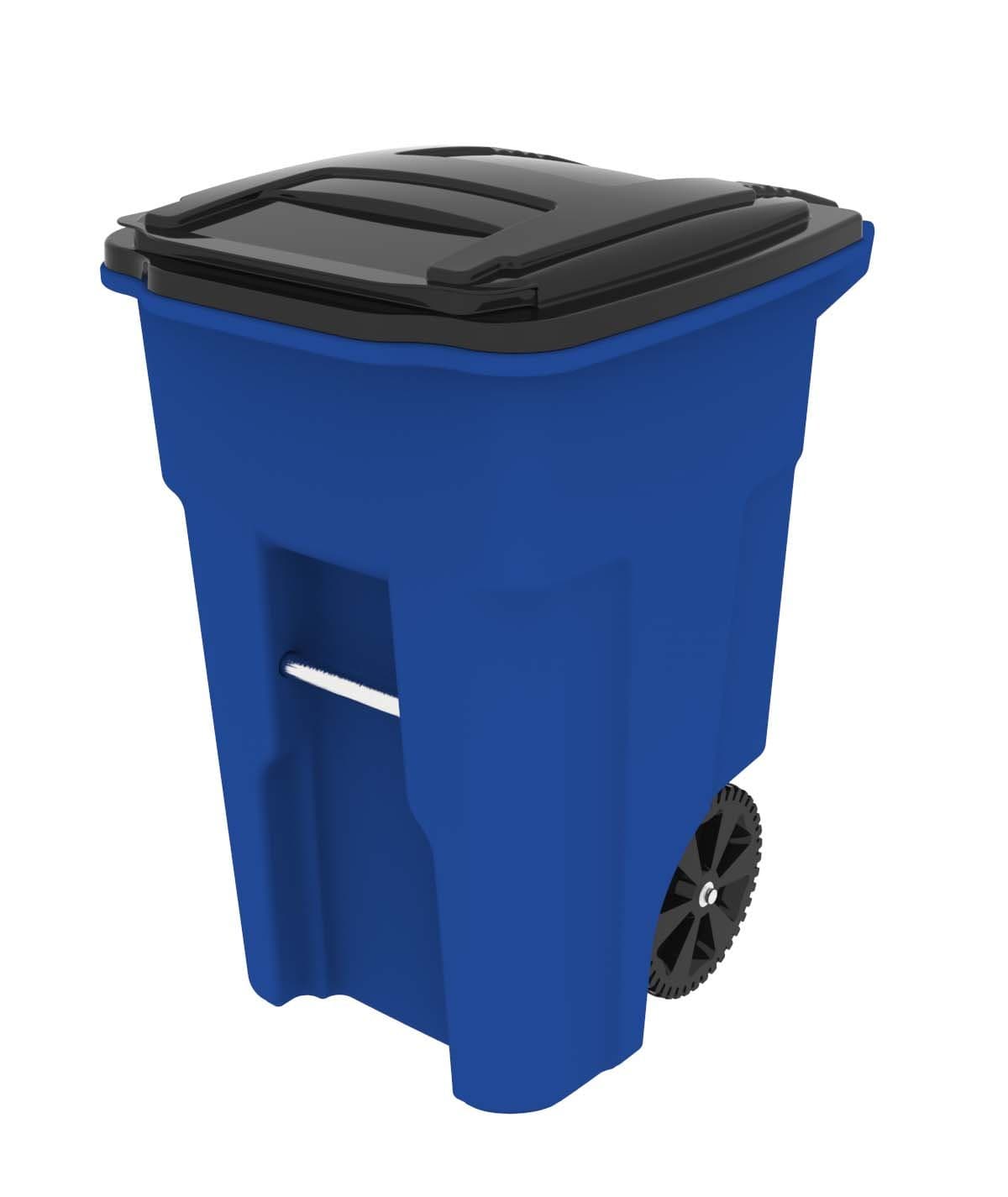 Toter 025548-R1705 Residential Heavy Duty Two Wheeled Trash Can with Attached Lid, 48 Gallon, Blue