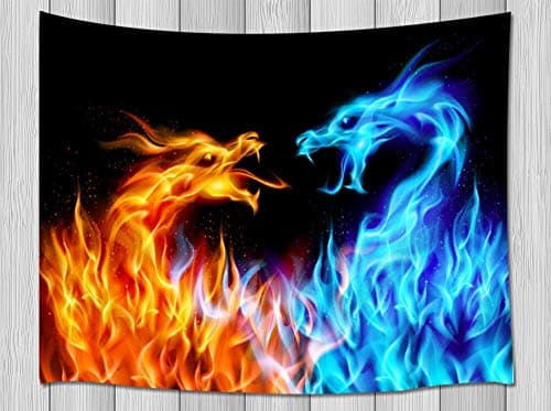 NYMB Ice Fire Dragon Tapestry, Fantasy World Giant AnimalsTapestry Wall Hanging Mythology, Psychedelic Dragon Wall Blanket for Bedroom Living Room Dorm Home Decor, 71X60 in