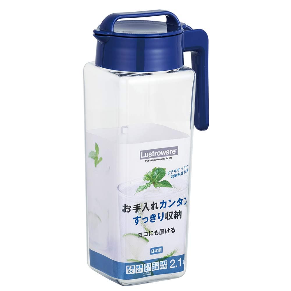Iwasaki Kogyo K-1298NB Cold Water Bottle, Pitcher, Barley Tea, Pot, Heat Resistant, Horizontal Stand, Hot Water, Vertical and Horizontal, Square Pitcher, 0.6 gal (2.1 L)
