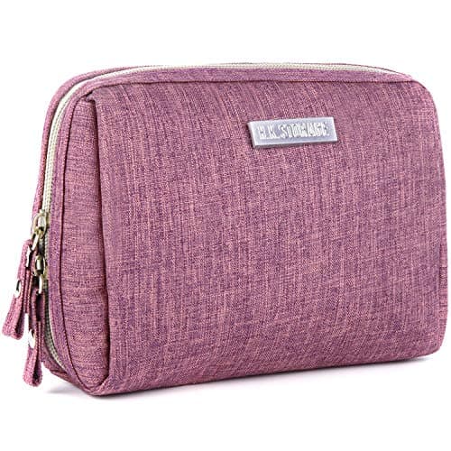 Portable Makeup Bag Travel Cosmetic Pouch Jewelry Organizer with Zipper Make Up Waterproof Toiletry Storage Carry Case for Women Girls Purse Handbag (Purple)