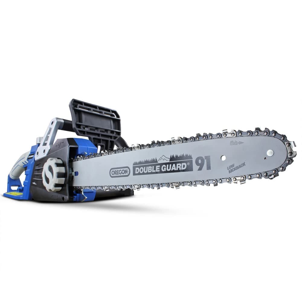 Hyundai 2400W 16 Inch Electric Chainsaw with Oregon Bar Tool Free Tensioning and Auto Chain Lubrication for Tree Felling Log Cutting and Pruning