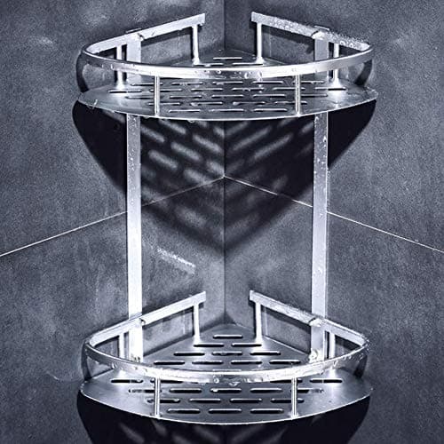 Corner Shower Caddy Bathroom Shower Shelf (No Drilling) - Durable Aluminum 2 Tiers Shower Shelf Kitchen Storage Basket Adhesive Suction Corner Shelves Shower Caddy Shower Organizer Bath Shelf
