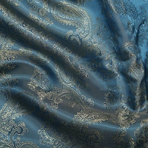 Paisley Jacquard Poly Viscose Dress Lining and Upholstery Fabric (Gold on Turquoise 21, 1 Metre)