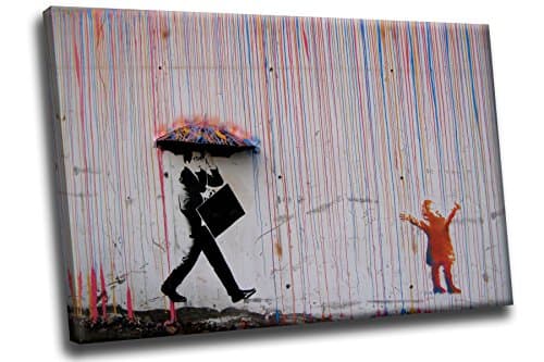 Banksy Street Graffiti Norway Raining Paint Umbrella Gallery Stretched HD Canvas Wall Art