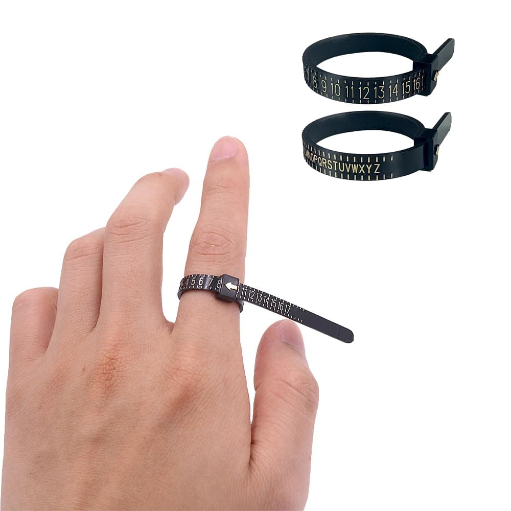 - TANJIN Black US UK Ring Sizer Measuring Tool Plastic Finger Sizer Ring Gauge Measuring Tool Belt for Measuring Wedding Rings Proposal Rings 2 PCS
