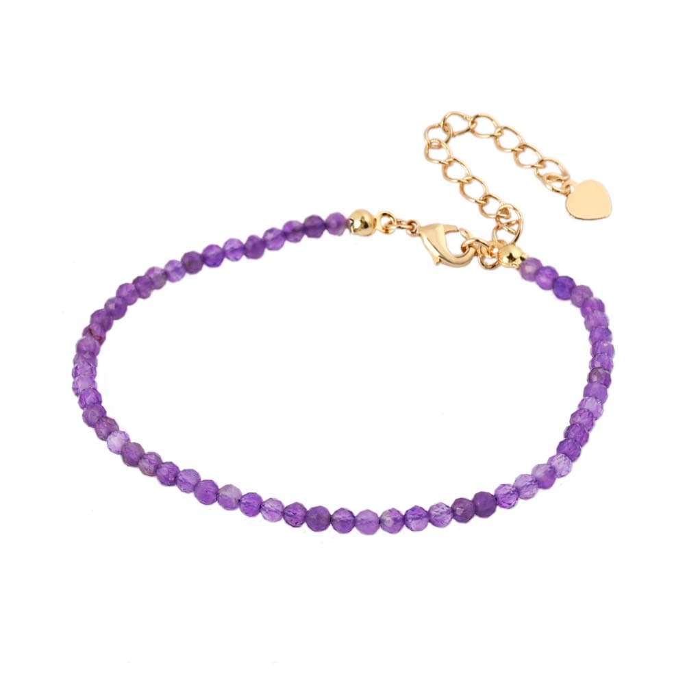 ZENGORI 3mm Natural Amethyst Genuine Stone Faceted Bead Bracelet HD0315-AM