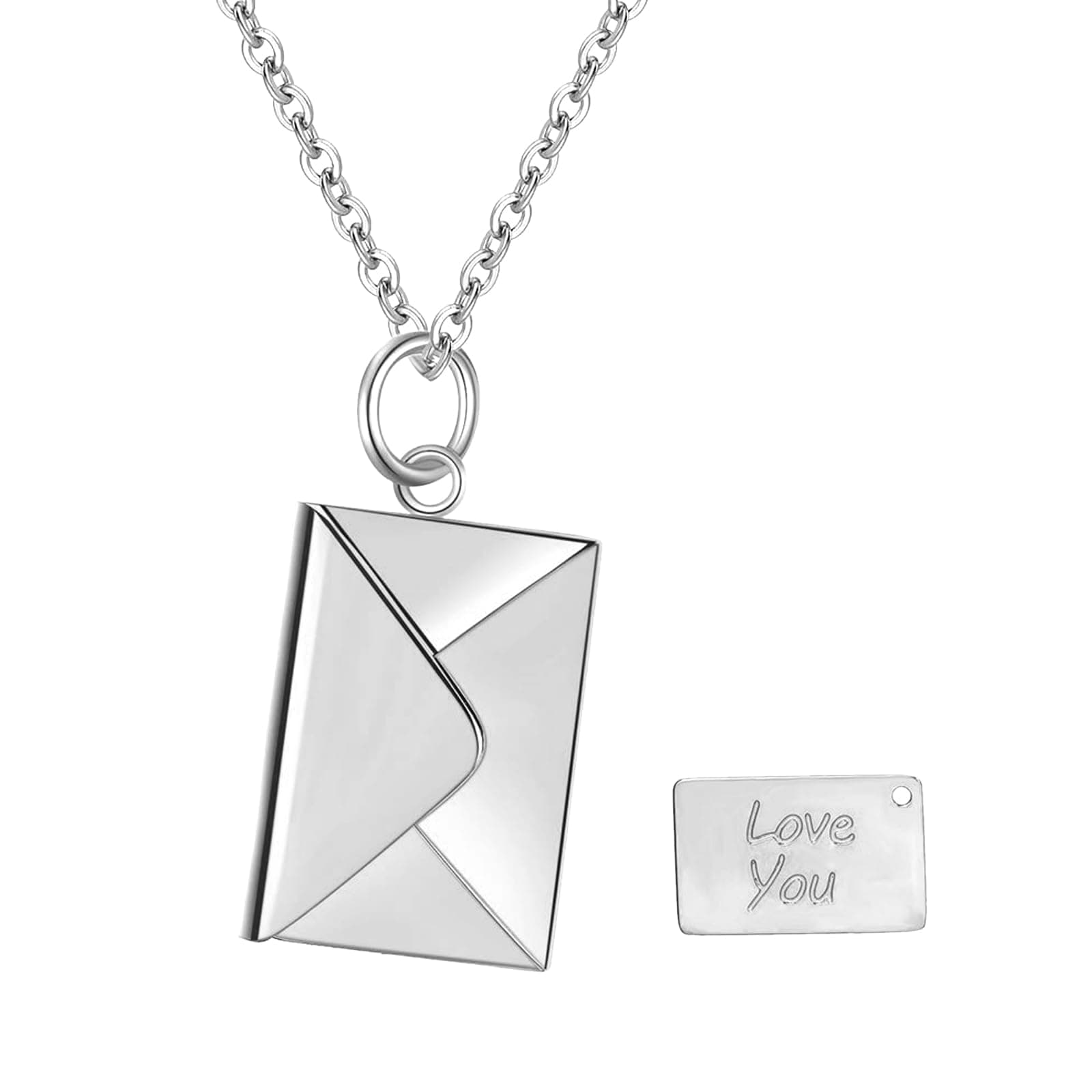 Oasisgalore Love Letter Envelope Silver Necklace,Stainless Steel Openable Locket for Women (Mother's Day, Wedding Personalized Gift for Wife)