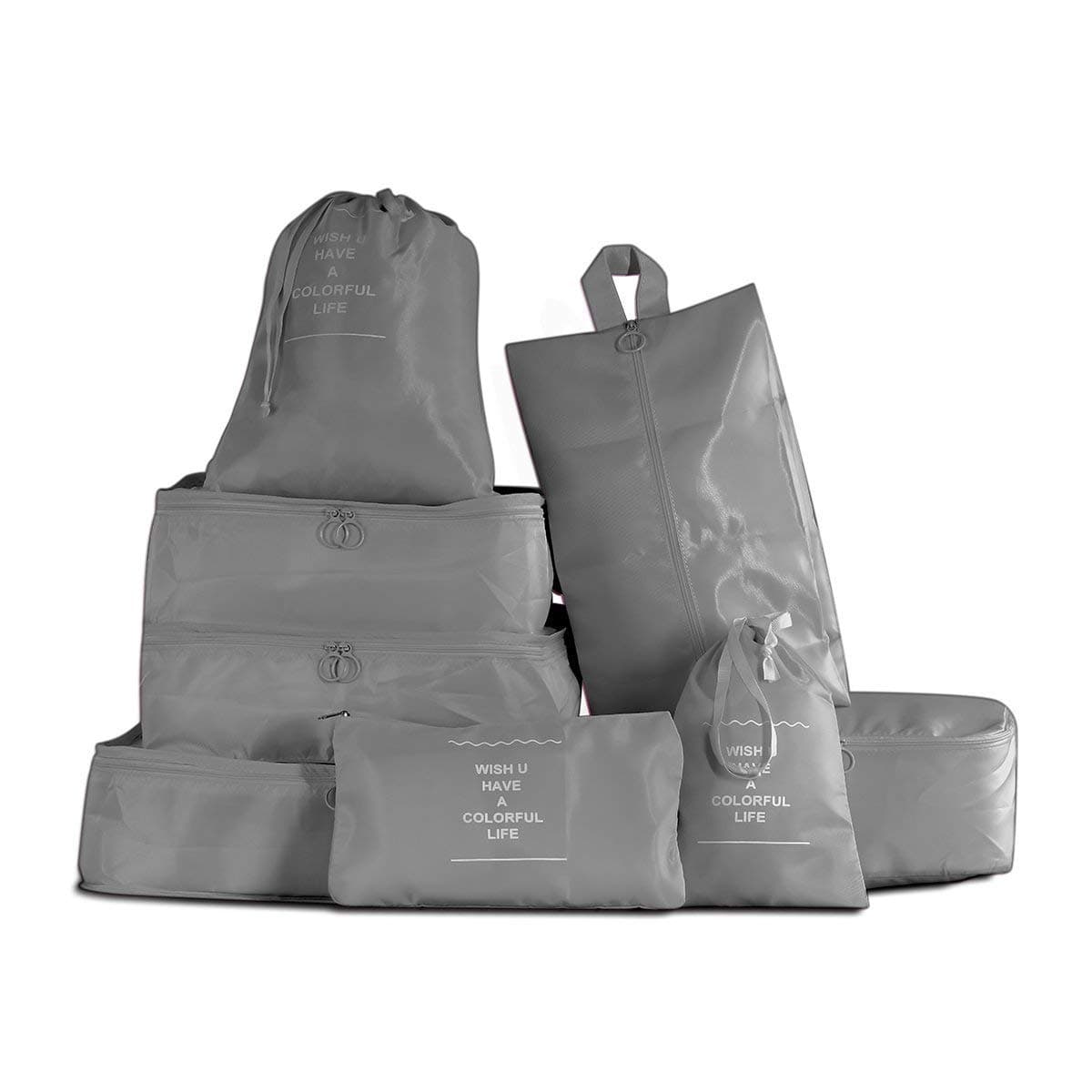 Packing Cubes, Travel Luggage Organizers, 8 Sets Luggage Organiser Storage Bags nclude Waterproof Shoe Storage, Suitcase Compression Pouches Bag Convenient (Gray)