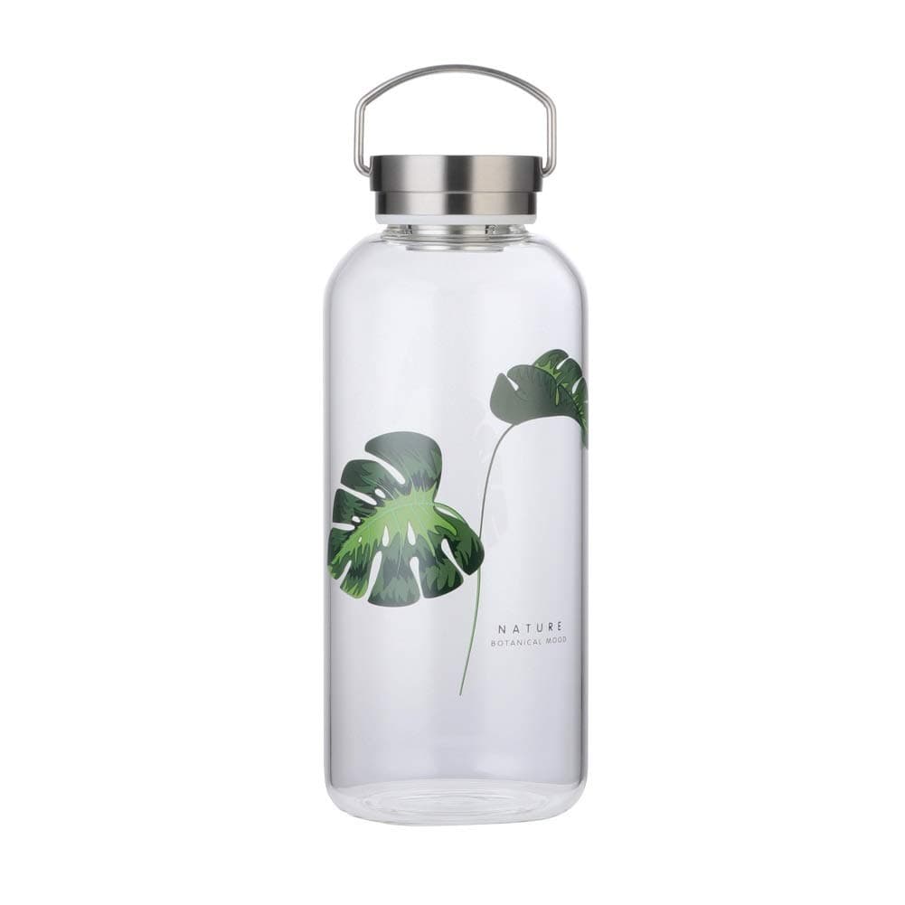 Glass Water Bottle 48 Oz Wide Mouth Bpa Free Leakproof, Stainless Steel Lid Neoprene Sleeve