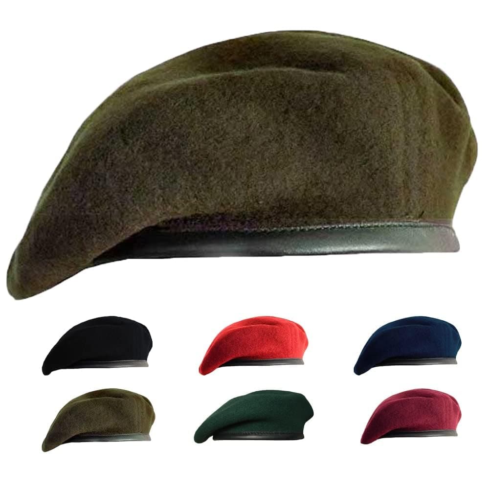 British Military Berets for Men and Women,Wool and Leather Beret Hats,Multiple Colours Army Beret