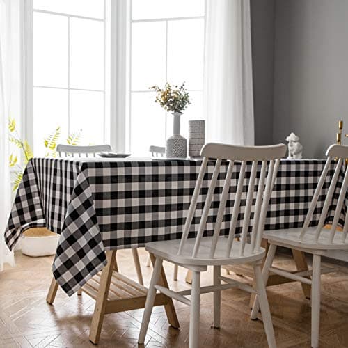 AquazolaxBlack and White Checkered Tablecloth Farmhouse Textured Buffalo Plaid Print Wrinkle Free Table Covers for Catering and Events, 60 by 104 inches, Black