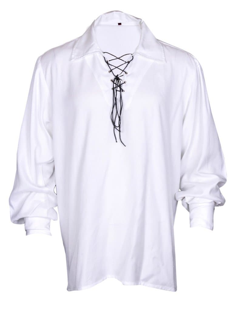 MyGothicShop Casual Summer Renaissance Pirate Shirt Medieval Hippie Men Costume White Color