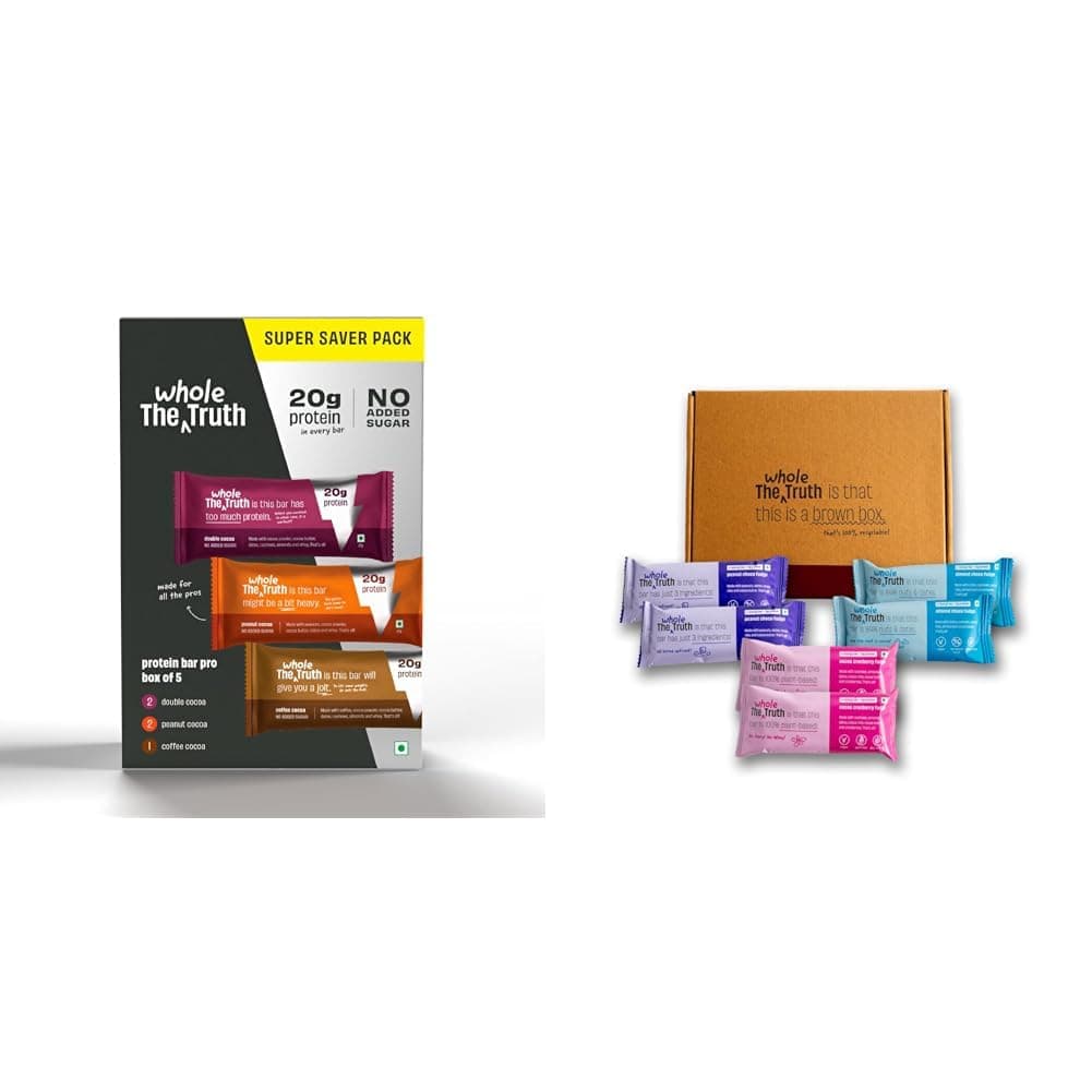 The Whole Truth High Protein Bar Pack of 5 x 67g, 20g Protein, No Added Sugar, All Natural and The Whole Truth Energy Bars Pack of 6 x 40g, Dairy Free, Sugar Free, Gluten Free, Preservative Free