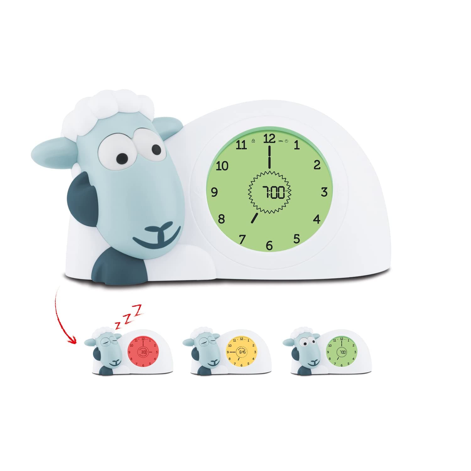 Zazu Kids Sam Sleep Trainer Alarm Clock and Night Light - Blue Sheep Toy