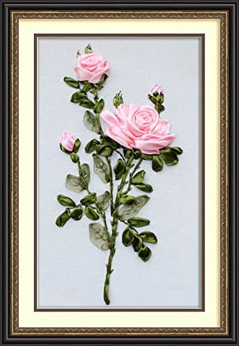 Ribbon embroidery Kit,Fanryn 3D Silk ribbon embroidery Pink Roses pattern design Cross Stitch Kit Embroidery for beginner DIY Handwork Home Decoration Wall Decor 30x45cm (No frame)