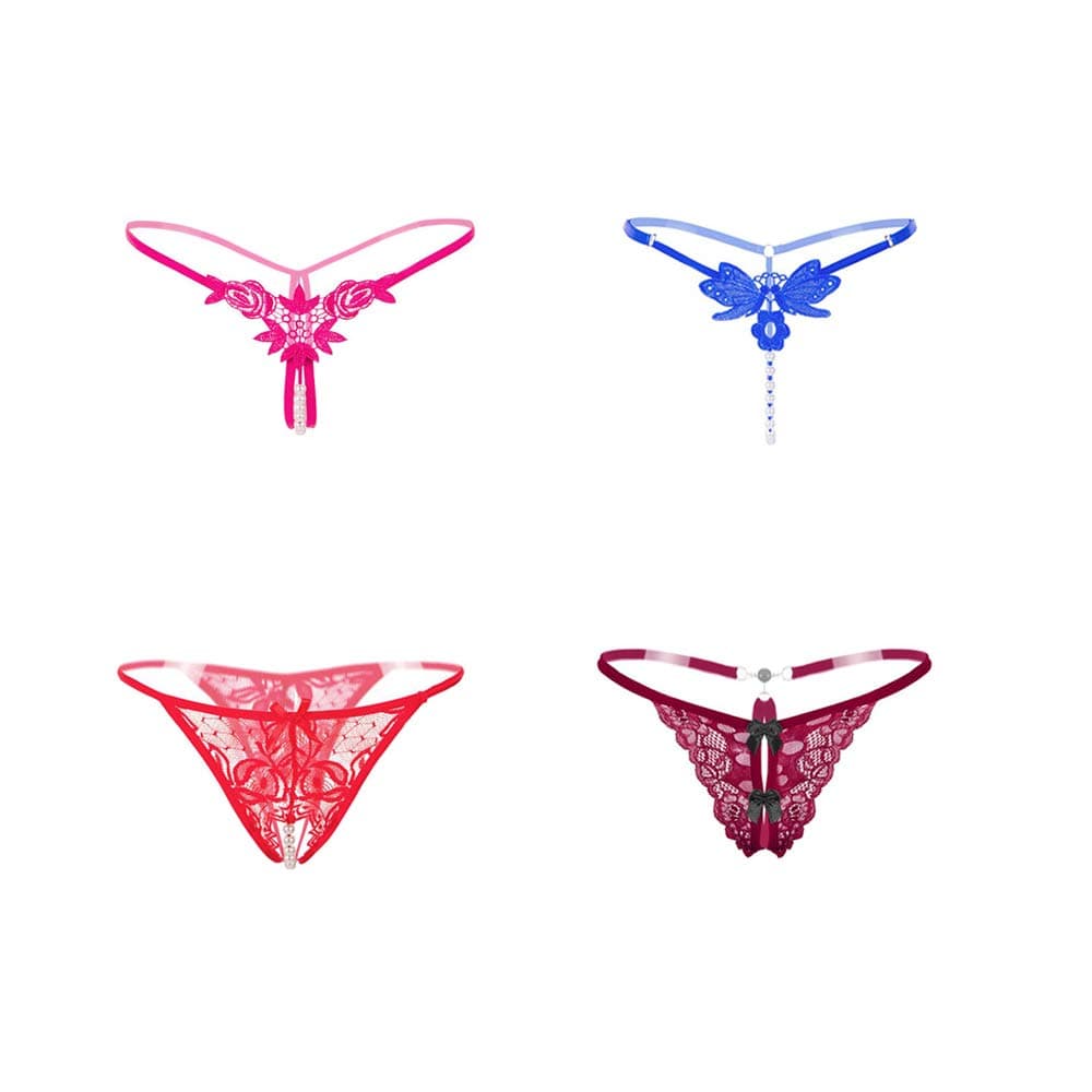 Nightaste Womens Lace Thong Panties Pack of 4pcs Stretchy Lingerie G-String Underwear (L, Style 4)