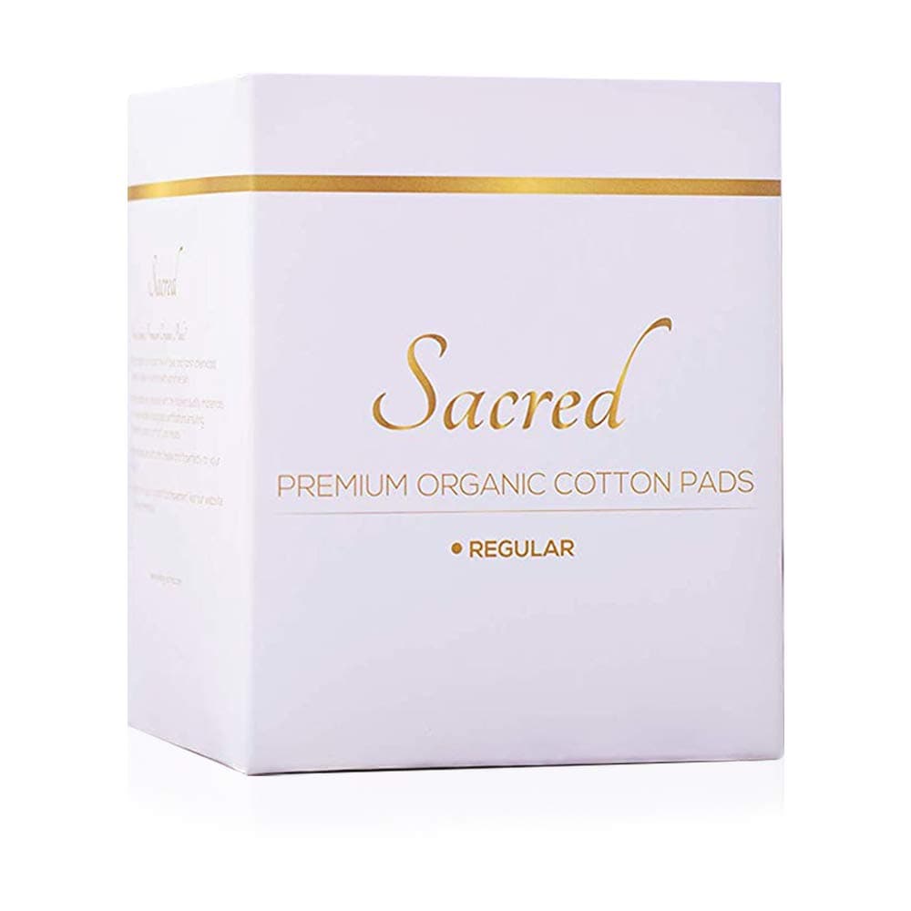 Sacred Certified Organic Cotton Sanitary Pads for Women: Regular Day, Light, Ultra Thin, and Super Absorbent Menstrual Pads with Wings, Unscented, Natural (2 Boxes, 24 Pads)