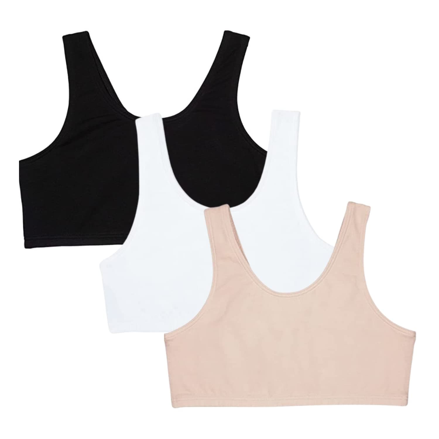 MyshaSports Bra for Women & Girls, Cotton Non-Padded Full Coverage Beginners Non-Wired T-Shirt Gym Workout Bra with Regular Broad Strap, Activewear Training Bra for Teenager Kids (Pack of 3)