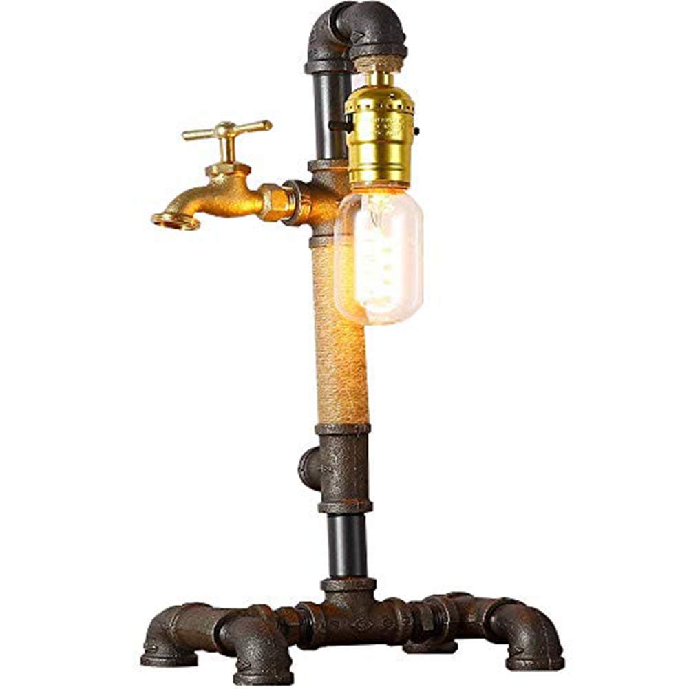 INJUICY Vintage Table Lamps, Iron Water Pipe Base Desk Light with Rope for Bedside, Bedroom Living, Dining Room, Cafe Bar, Hallway Décor
