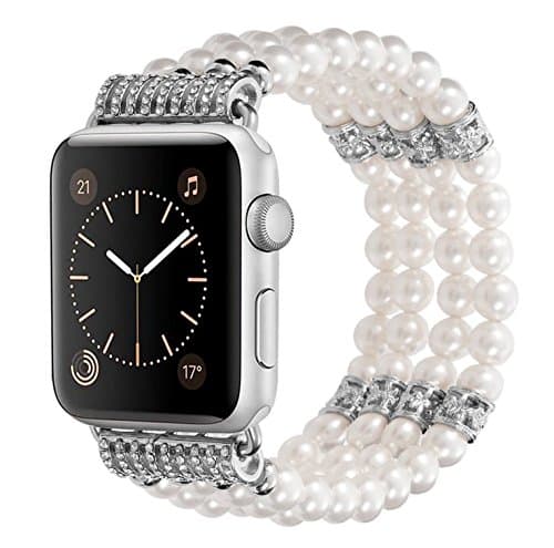 Kaing Compatible Bands Apple Watch Band 38mm/42mm iWatch Band Women Fashionable Faux Pearl Bracelet Beaded for Apple Watch Series 4 Series 3 Series 2 Series 1 Version