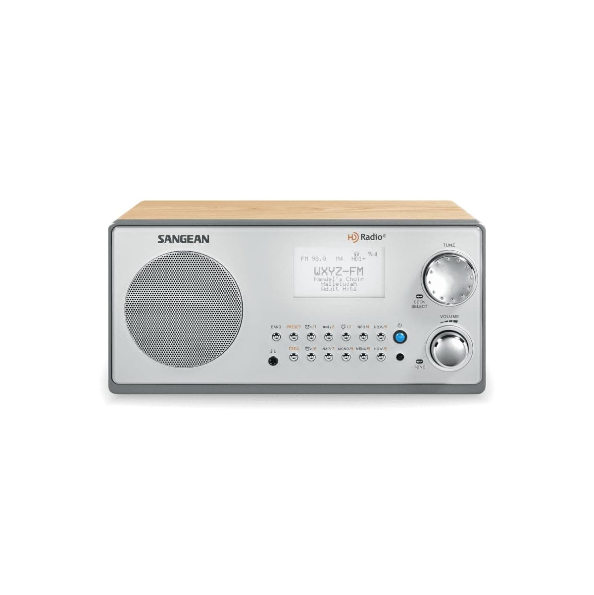 Sangean HDR-18 HD Radio/FM-Stereo/AM Wooden Cabinet Table Top Radio Silver