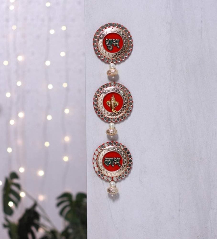 Itiha Ganesha Shubh Labh Door Hanging Acrylic Showpiece Door Hanging Diwali Gift/Festive Gift/haldi kumkum Return Gift/puja thali/Wedding Return Gift Decoration Set - 3 Piece