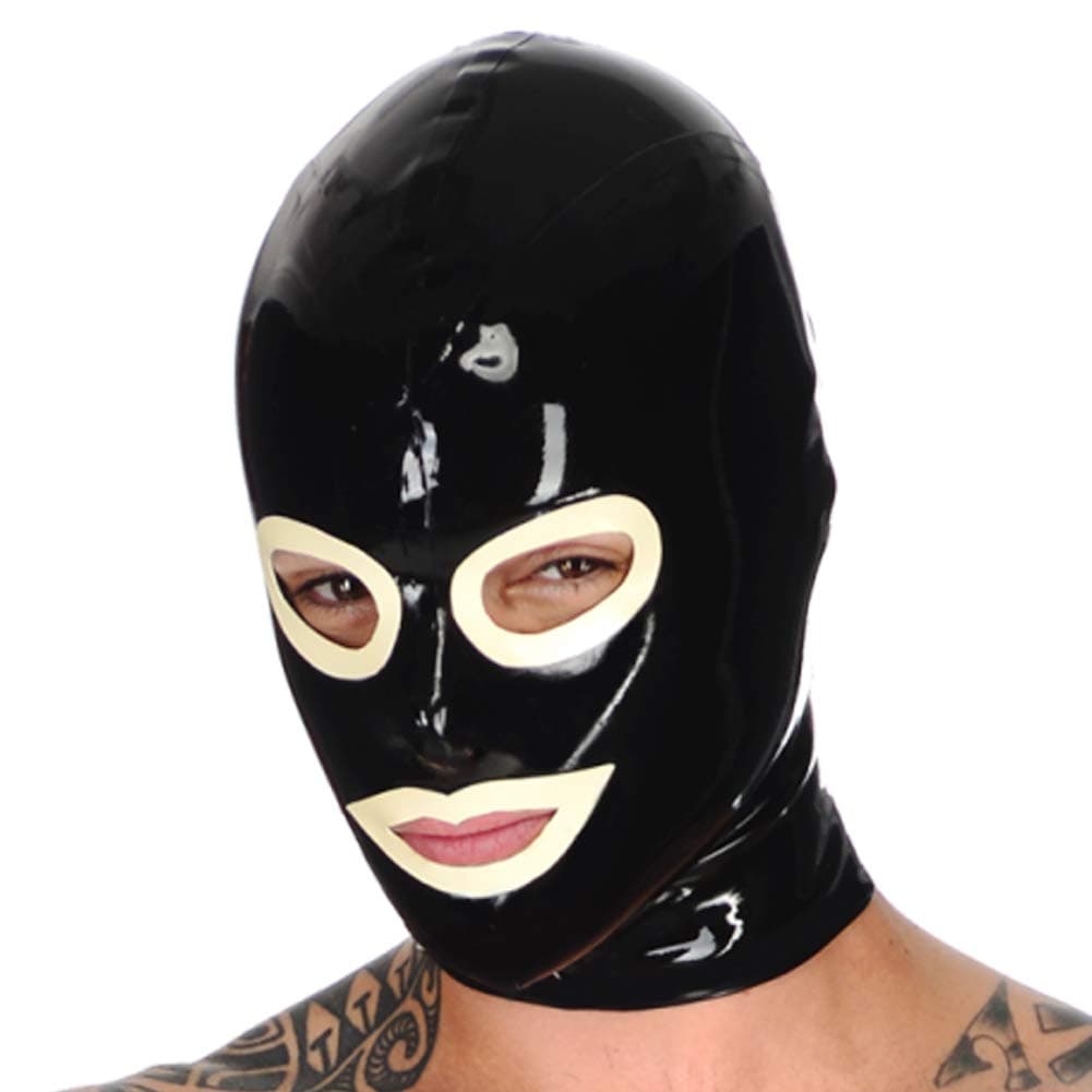 Latex Hood mask Holiday Rubber Hood with White Big Eyes and Mouth Trim For Men Latex Mask