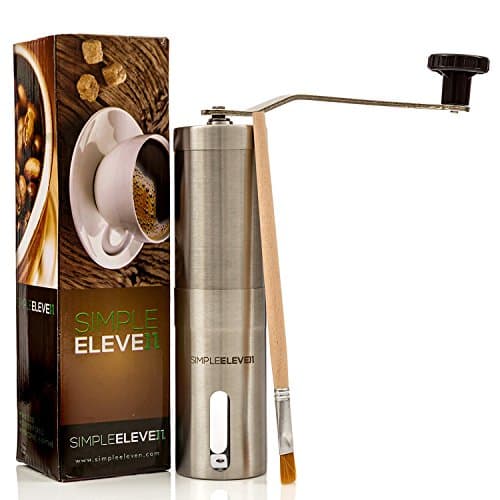Premium Manual Coffee Grinder | High Quality Adjustable Ceramic Burr | Professional Stainless Steel | Hand Crank Operated | FREE Brush | Perfect for French Press, Espresso or as Spice and Herb Grinder