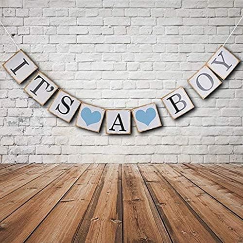 It's A Boy Banner for Baby Shower - Sign and Decorations for Boy Sprinkle, Birthday Party Favors
