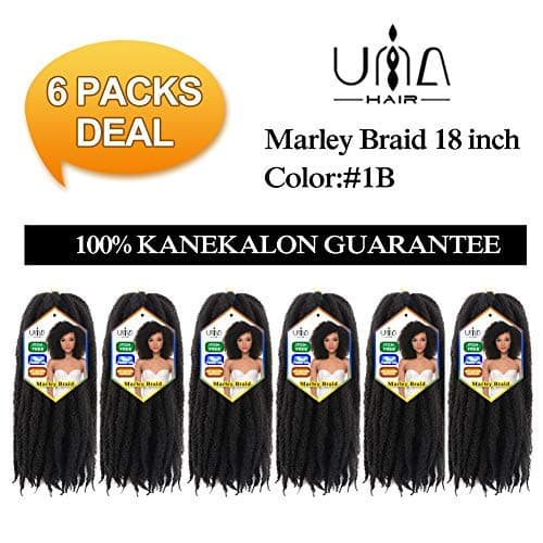 Marley Braids 18" Afro Kinky Twist Hair Crochet Braids Ombre Color Marley Braiding Hair (6-Piece, 1B)