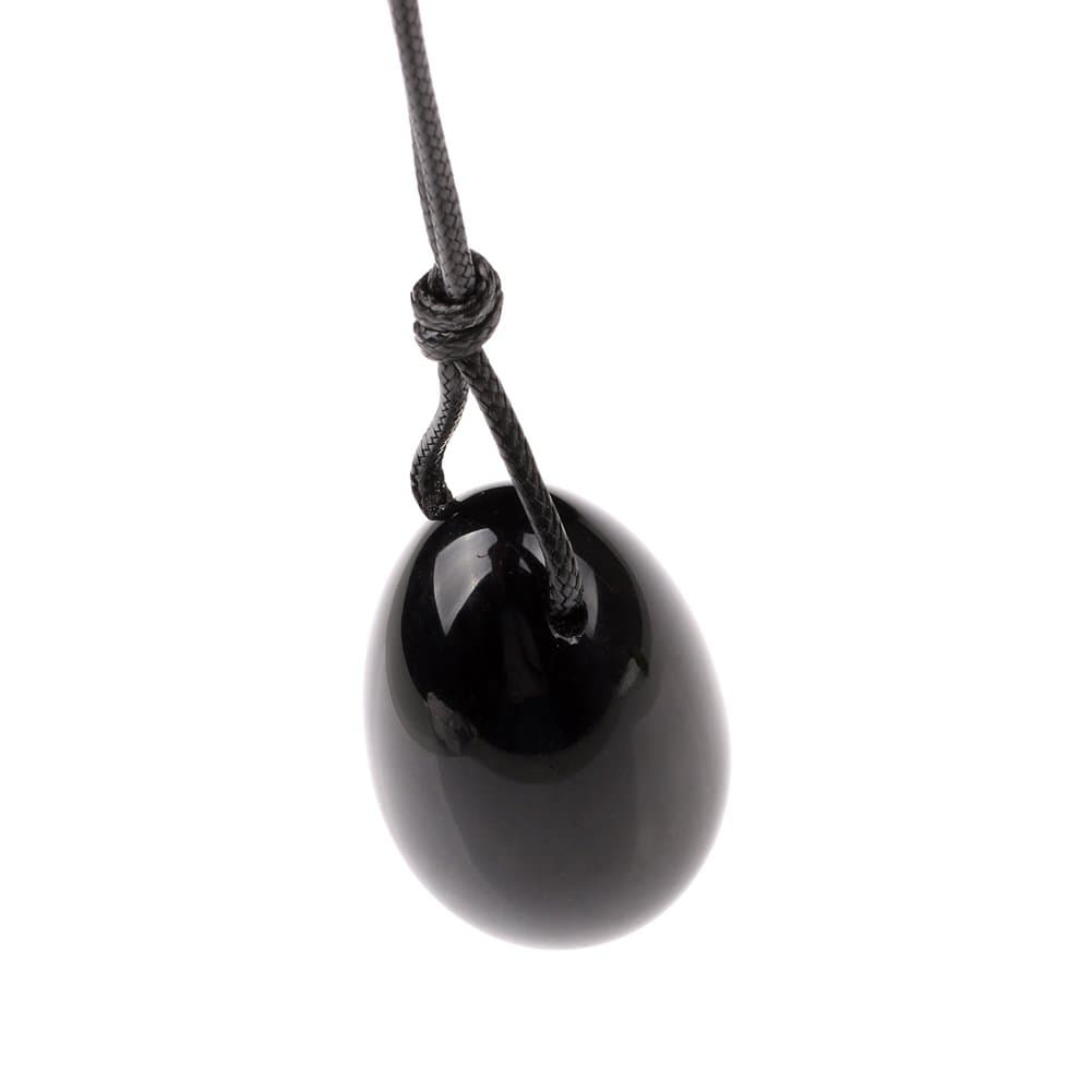 Drilled Natural Black Obsidian Crystal Yoni Egg Shape Pendant Necklace