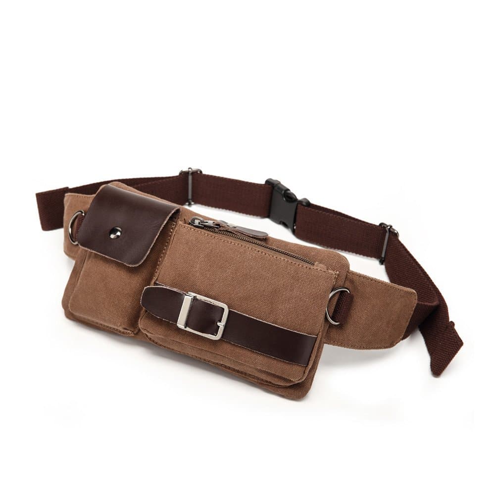 YB-01 Vintage Men's Waist Bag Sports Waist Pack Bum Bag Security Money Waist Day Pack Pouch Hip Belt Bag Bumbag Coffee