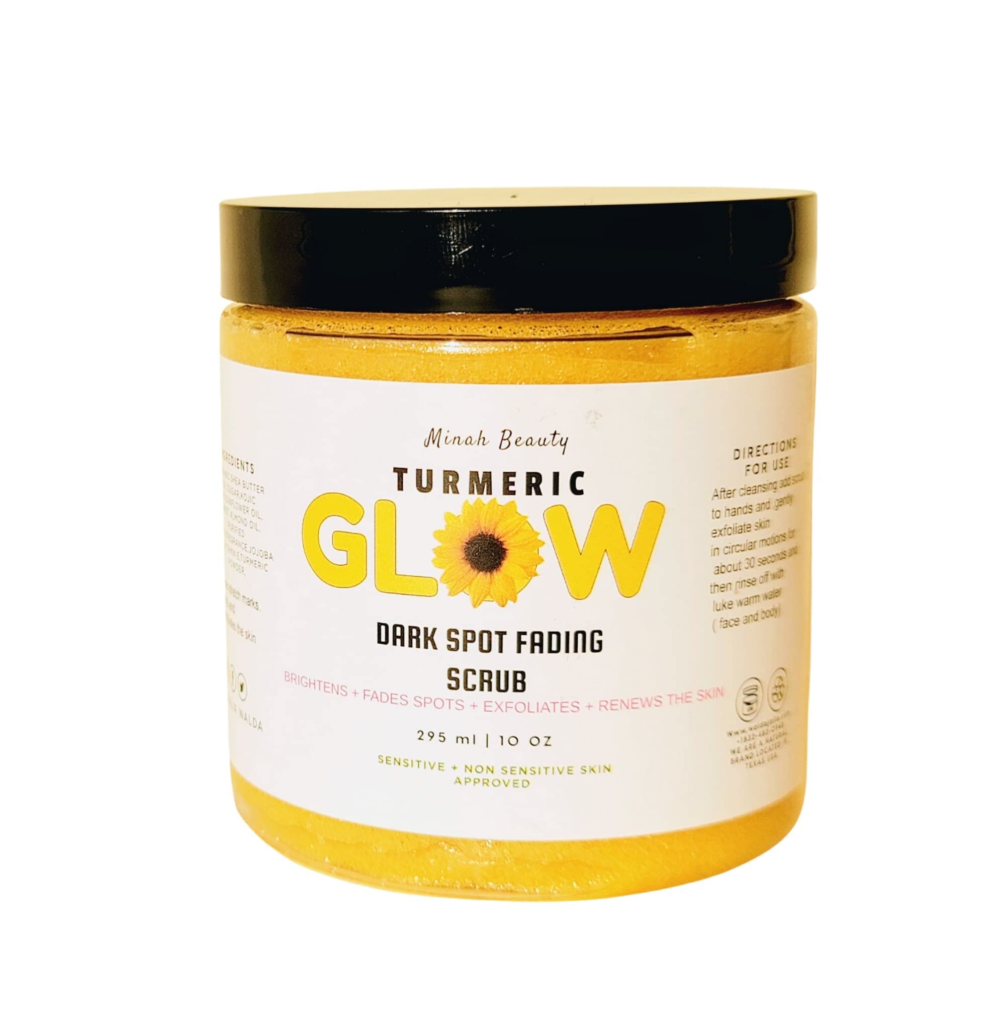 All-Natural Turmeric Glow Scrub for rough & textured skin, Dark Spot Reduction, hyperpigmentation - Gentle Exfoliating Facial Scrub 295ml