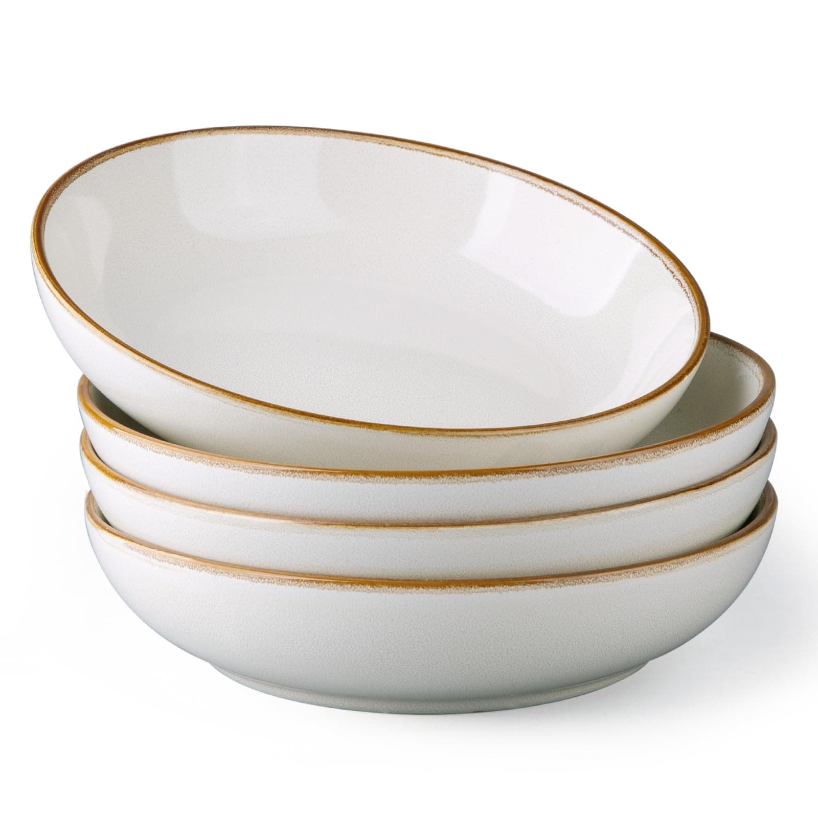 AmorArc 8.5'' Large Pasta Bowls, 36oz Ceramic Salad Serving Bowls Set of 4 for Kitchen, Wide Stoneware Bowls for Pasta,Salad,Fruit,Bread, Microwave Safe, Reactive-Pearl White