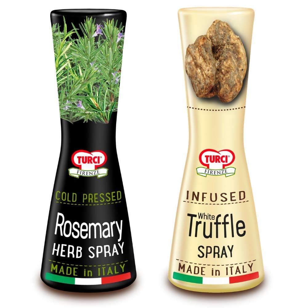 Turci Italian Truffle and Italian Rosemary Combo Pack, Cold Pressed Sprays, Truffle Oil, Rosemary, All Natural, No Preservatives, No Added Coloring, 1pc Each of Truffle and Rosemary, 40ml Each