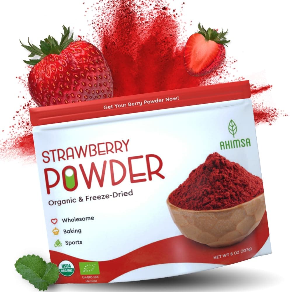 Organic Freeze Dried Strawberry Powder 8 oz | USDA Certified | Vegan Vitamin Food | Natural Organic Fruit Powder