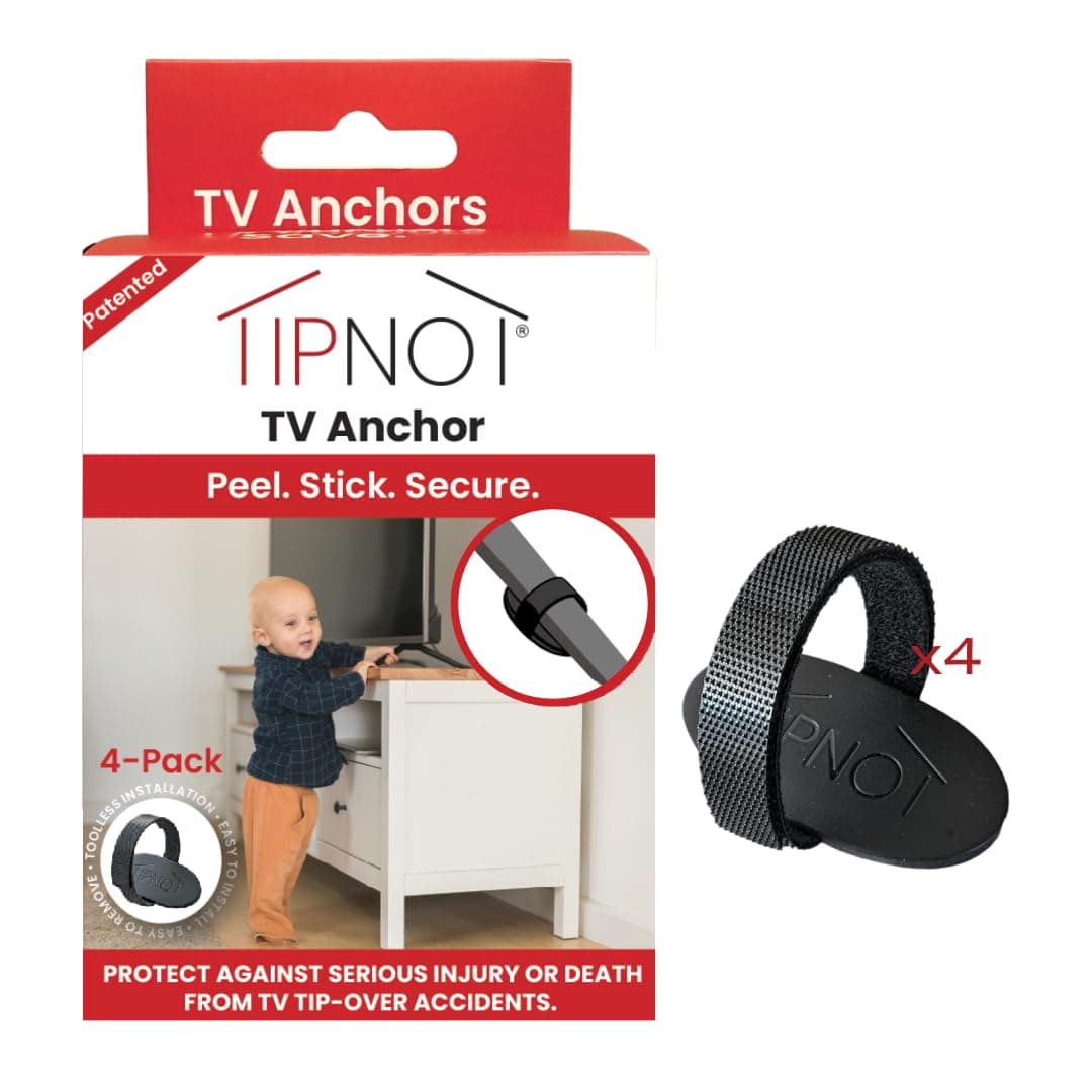TV Anchor, No-Drill, Anti-Tip, Adhesive TV Safety Straps - Just Peel & Stick to Childproof and Babyproof Your Home 4-Pack