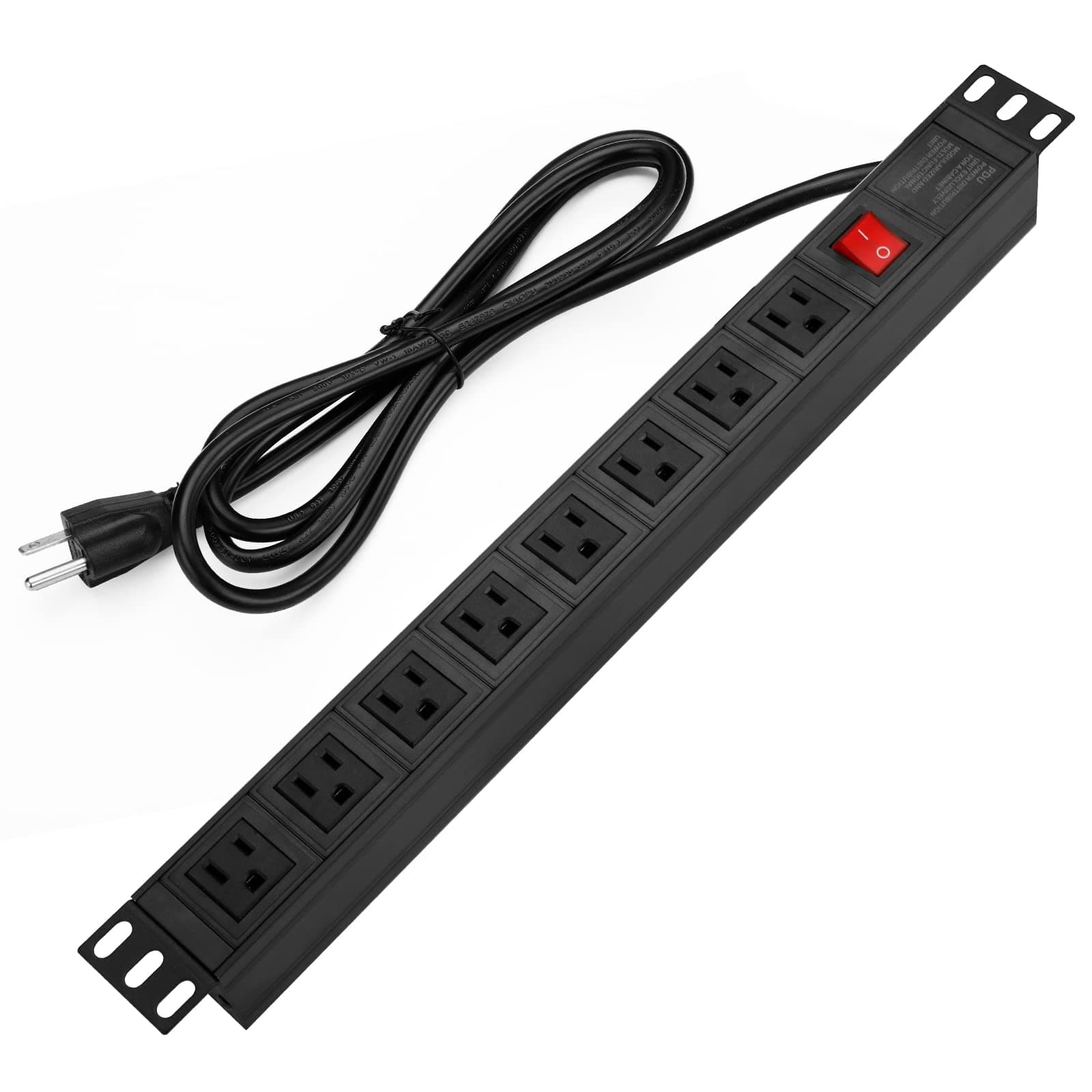 KLHY 8 Outlet Rack-Mount PDU , Aluminum Alloy Surge Protector Power Strip,1U/15A/125V, 6 Feet Power Cord,Power Distribution Unit …
