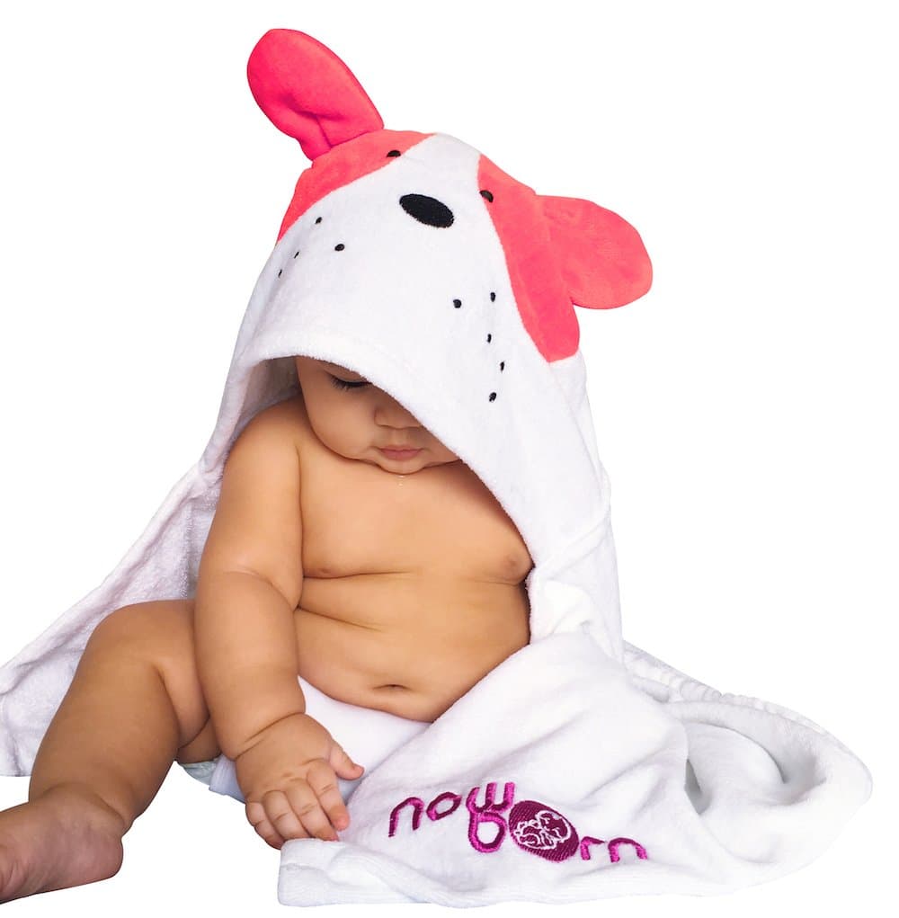 Baby Hooded Bath Towel – Cute Pink Puppy Dog Animal Design – 100% Cotton Material