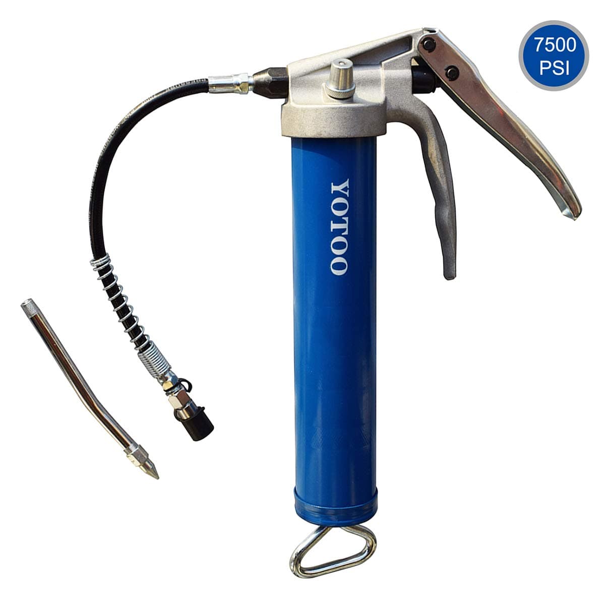 YOTOO Grease Gun 7500 PSI Heavy Duty Pistol Grip Grease Guns with Reinforced Flexible Hose and Rigid Extension Metal Tube