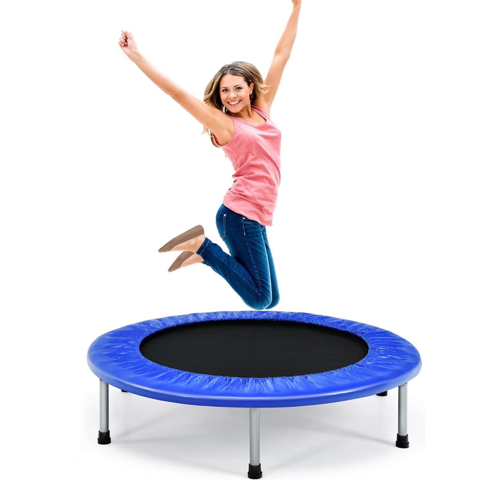 Mini Outdoor Trampoline, Foldable Fitness Rebounder with Protective Cover, Portable Indoor Exercise Bouncer for Kids Adults