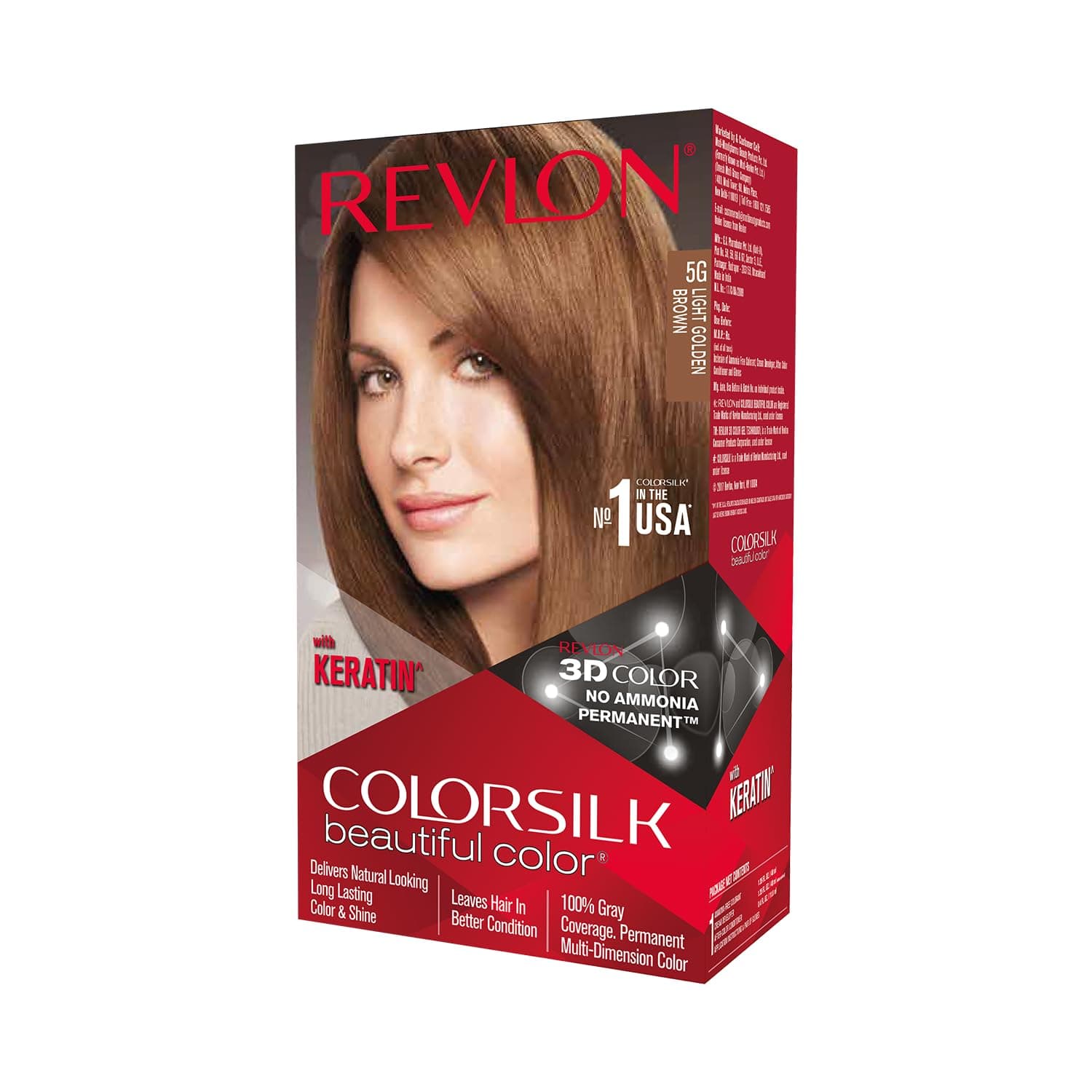 ColorSilk Permanent Hair Color for Women Light Golden Brown | Keratin Enriched | Natural Looking Long Lasting Color with 3D Color Gel technology | 100% Grey Coverage in 5 Minutes | Ammonia Free