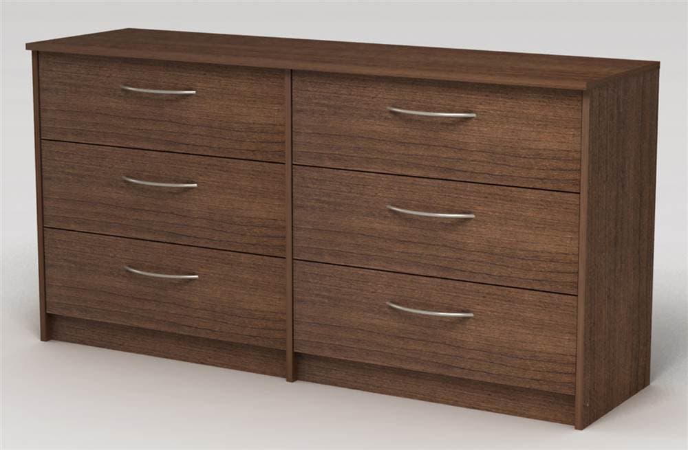 HOMESTAR Finch 6 Drawer Dresser, 54.5" x 15.63" x 28", Walnut