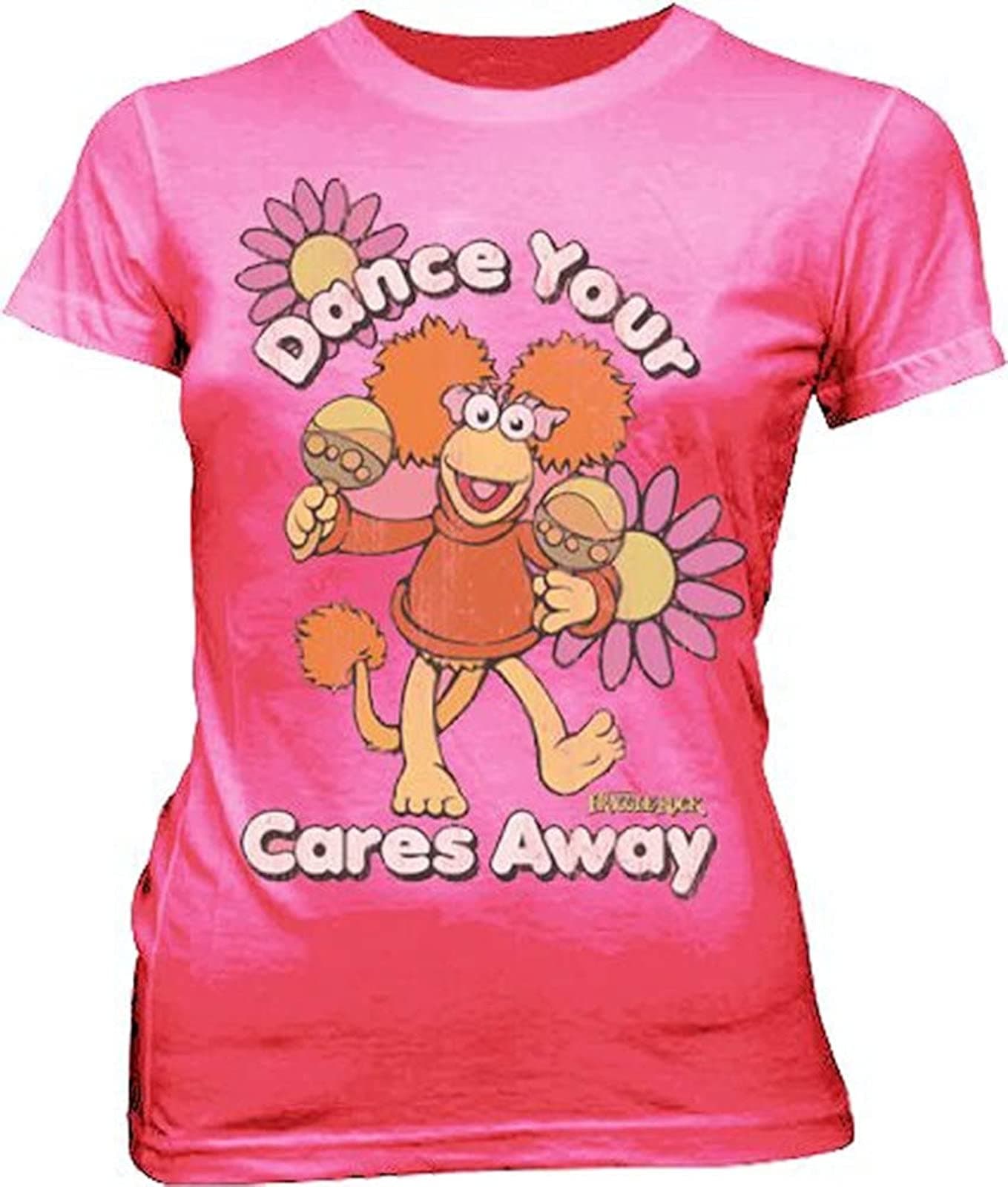 Fraggle Rock Red Dance Your Cares Away Hot Pink Juniors T-shirt Tee (Juniors Small)