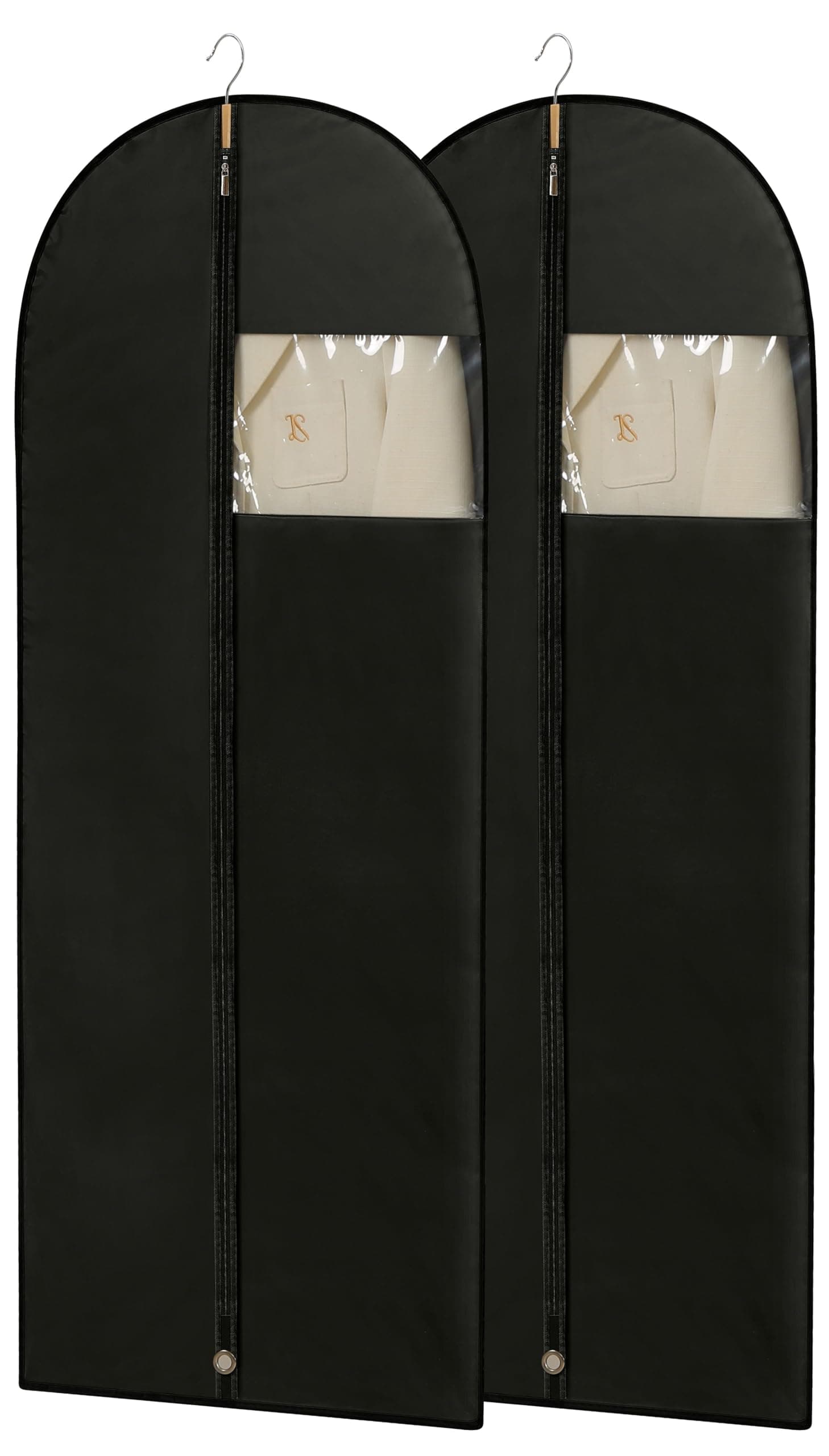 Dress Bags for Gowns, 65'' Long Garment Bags for Hanging Clothes, Dress Garment Bag, Black Dress Bag with Clear Window for Dresses, Coats, Uniforms(2 Packs)