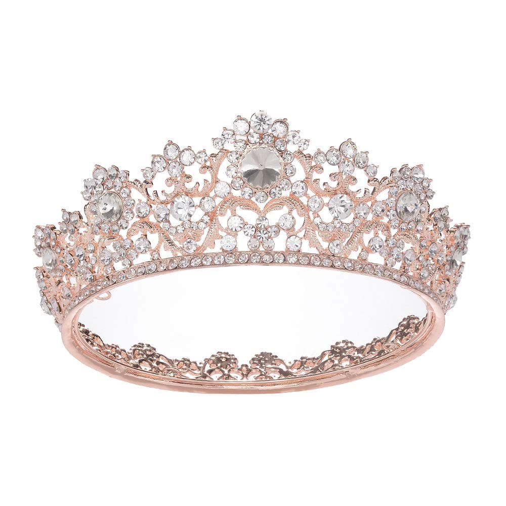 S SNUOY Rose Gold Crowns for Women Rhinestone Tiaras for Bridal Queen Crown Full Round Tiara for Women Wedding Pageant Prom Headpiece