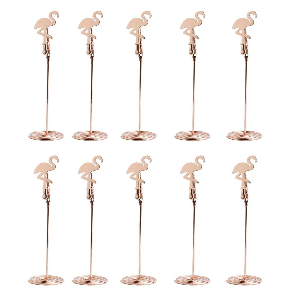 KIPETTO 10PCS Table Number Holder Name Place Card Holder with Flamingo Menu Memo Clips for Wedding Party Favors, Rosegold