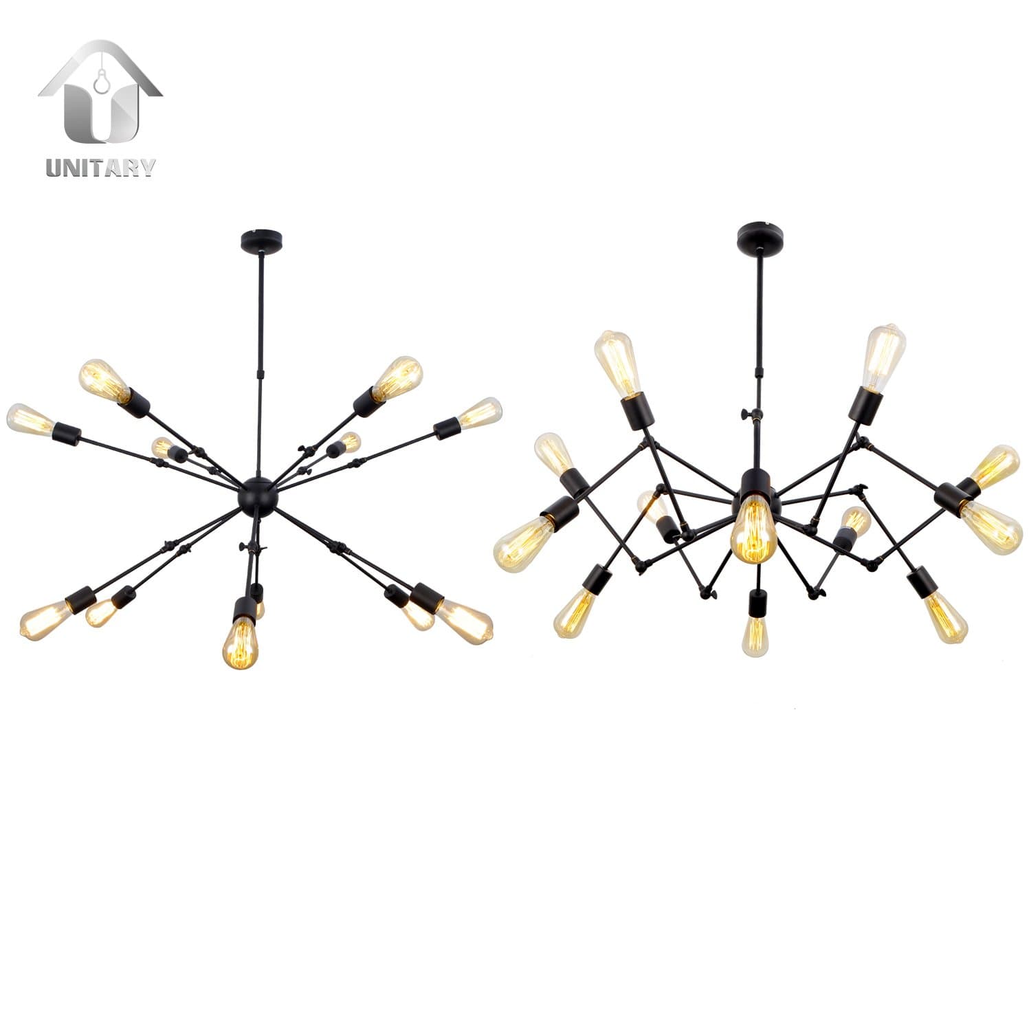 UNITARY Brand Vintage Black Barn Chandelier with 12 Lights Painted Finish